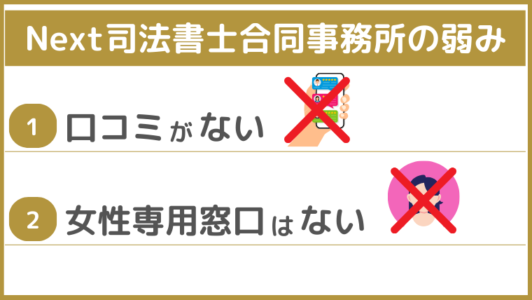 Next司法書士合同事務所の弱み